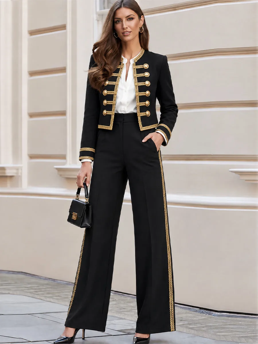 Cropped Military Blazer & High Waist Wide Leg Pants Suit sold by Mooyius product image thumbnail 2