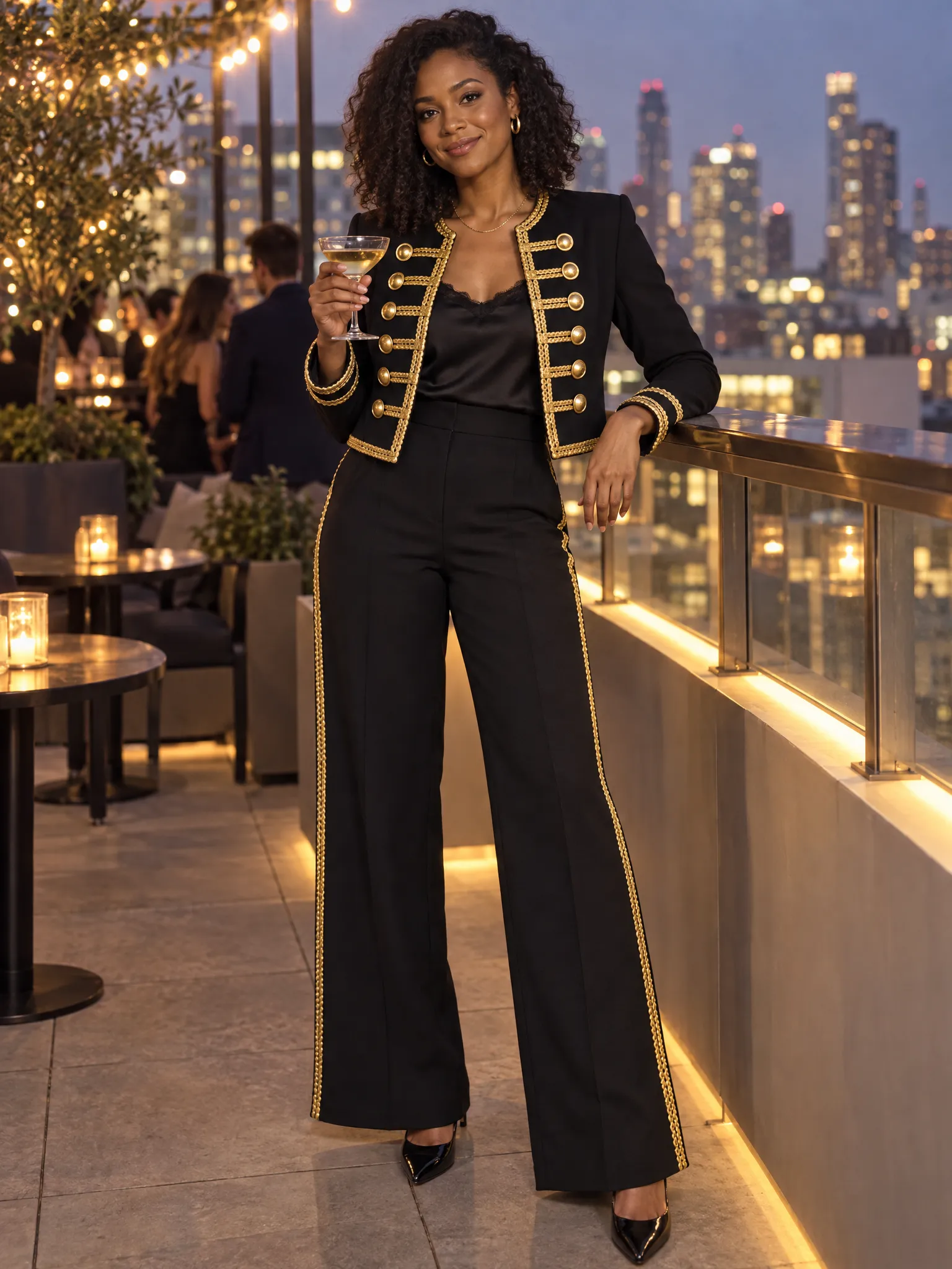 Cropped Military Blazer & High Waist Wide Leg Pants Suit sold by Mooyius product image thumbnail 5