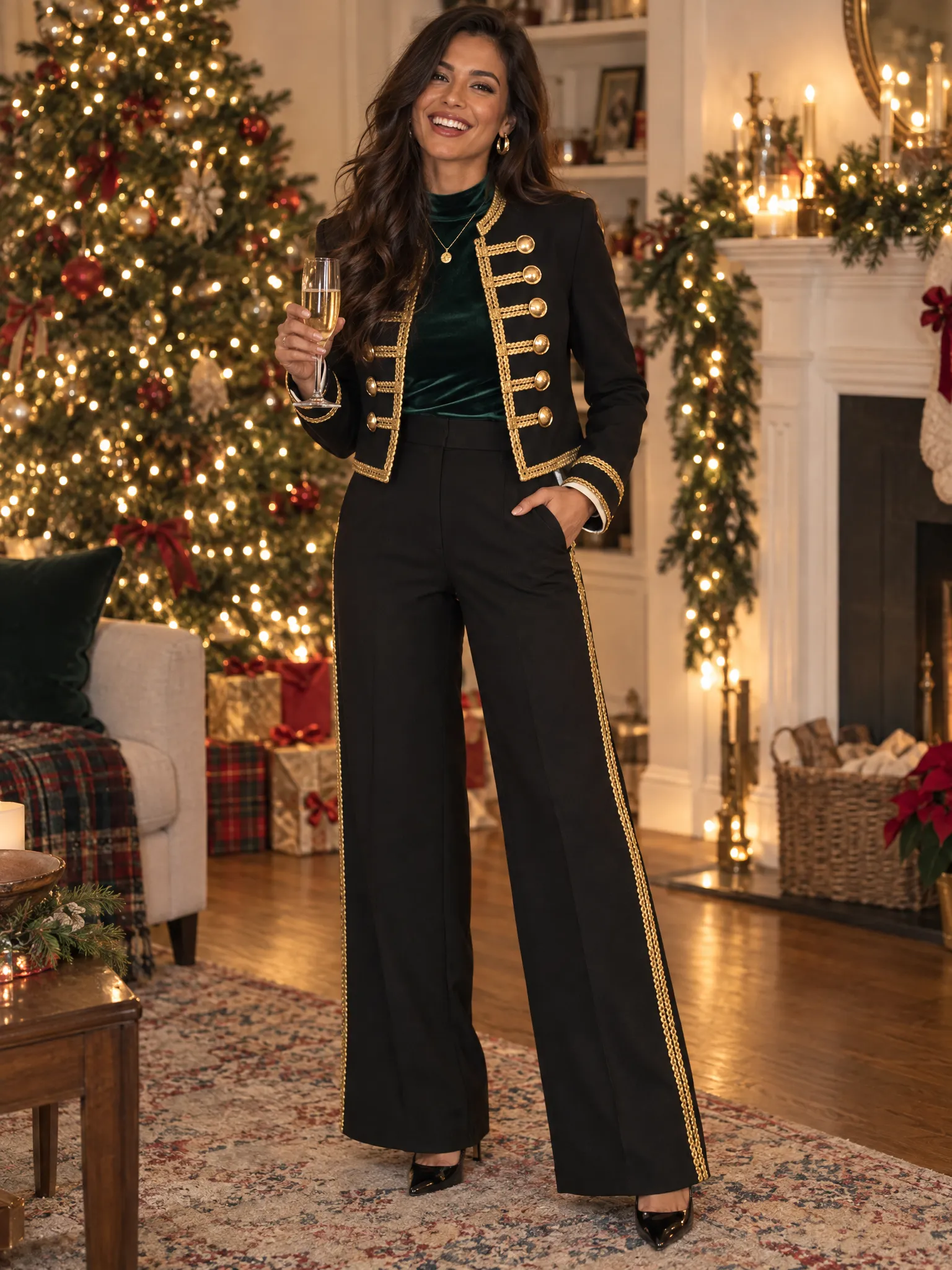 Cropped Military Blazer & High Waist Wide Leg Pants Suit sold by Mooyius product image thumbnail 3