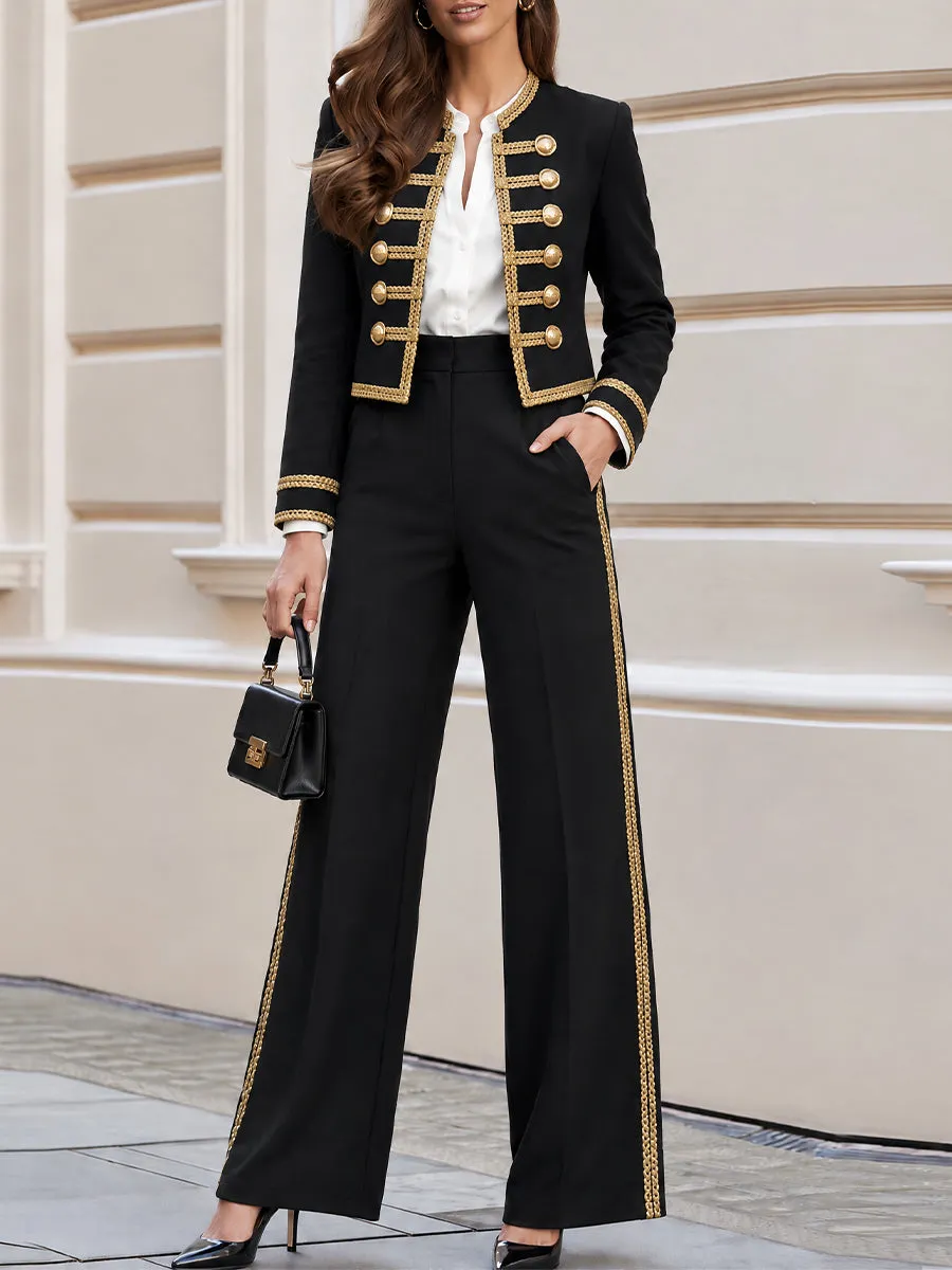 Cropped Military Blazer & High Waist Wide Leg Pants Suit sold by Mooyius
