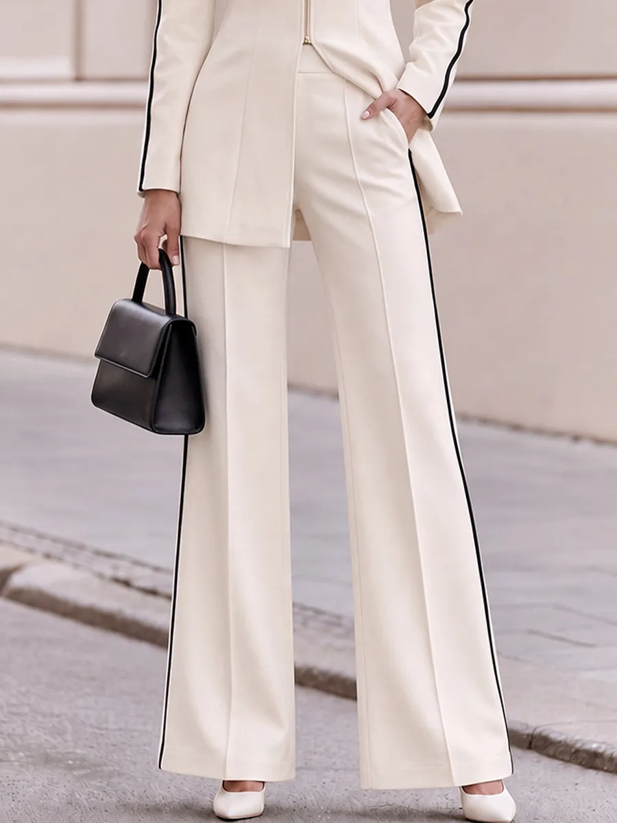 Lapel Zip Front Tailored Blazer And Side Stripe Wide Leg Pants Co Ord Set sold by Mooyius product image thumbnail 4