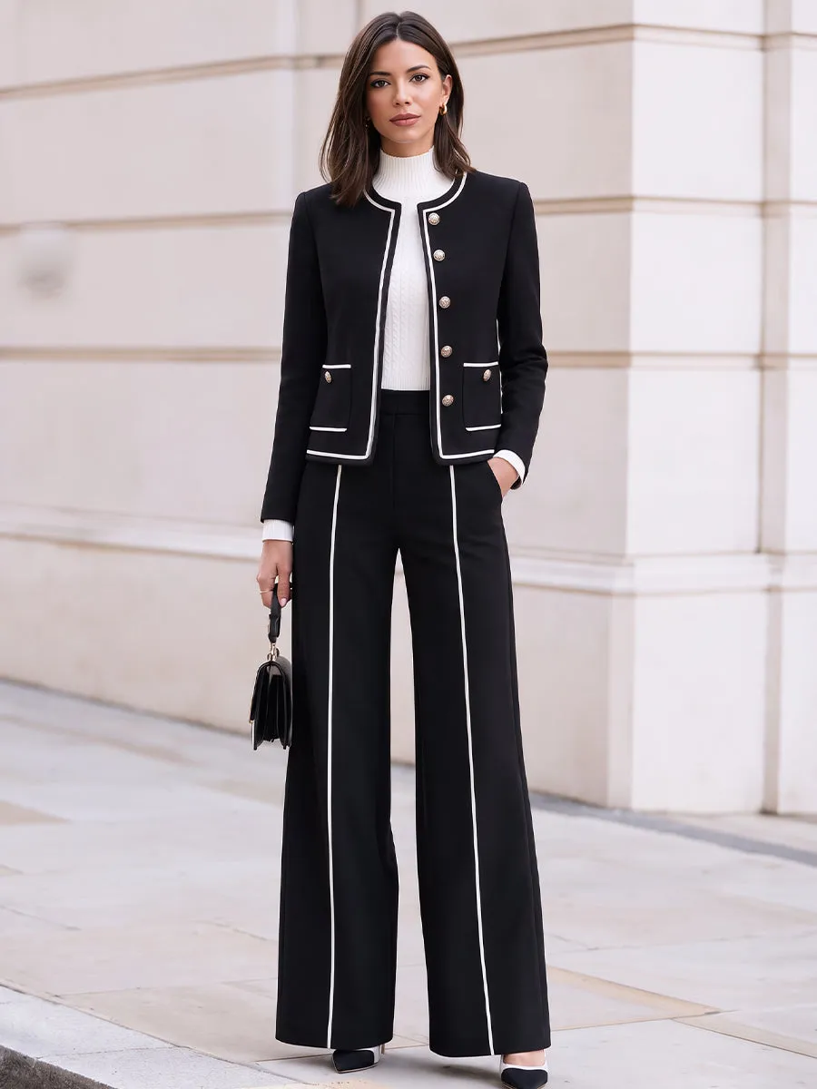Contrast Piping Tailored Jacket & Wide Leg Trousers Two Piece Set sold by Mooyius product image thumbnail 2