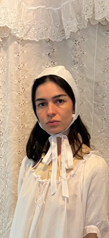 Romantic silk bonnet made by Smith Bowen