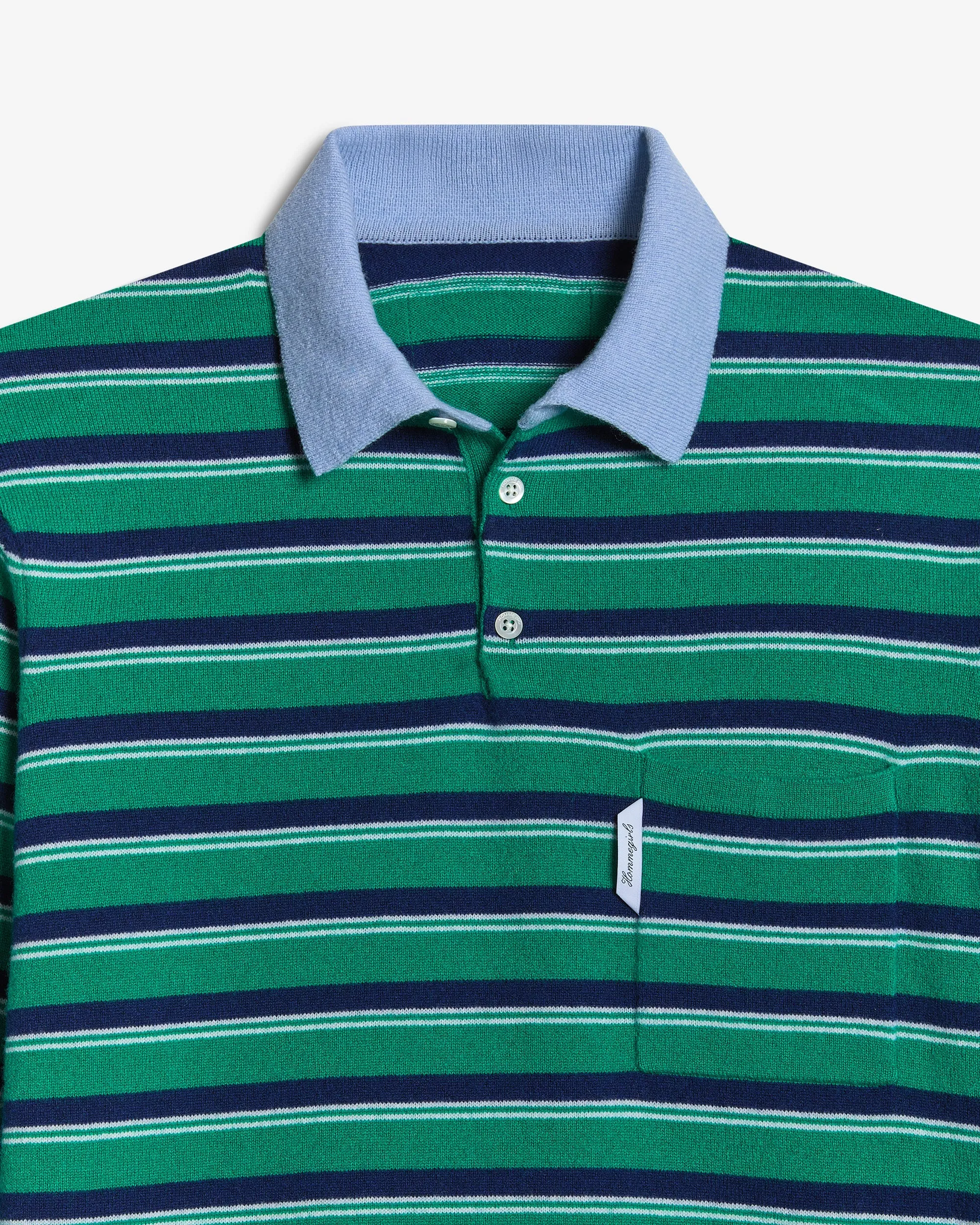 Cashmere Knit Polo in Green Stripe sold by Homme Girls product image thumbnail 5