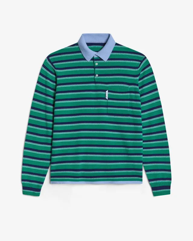 Cashmere Knit Polo in Green Stripe made by Homme Girls