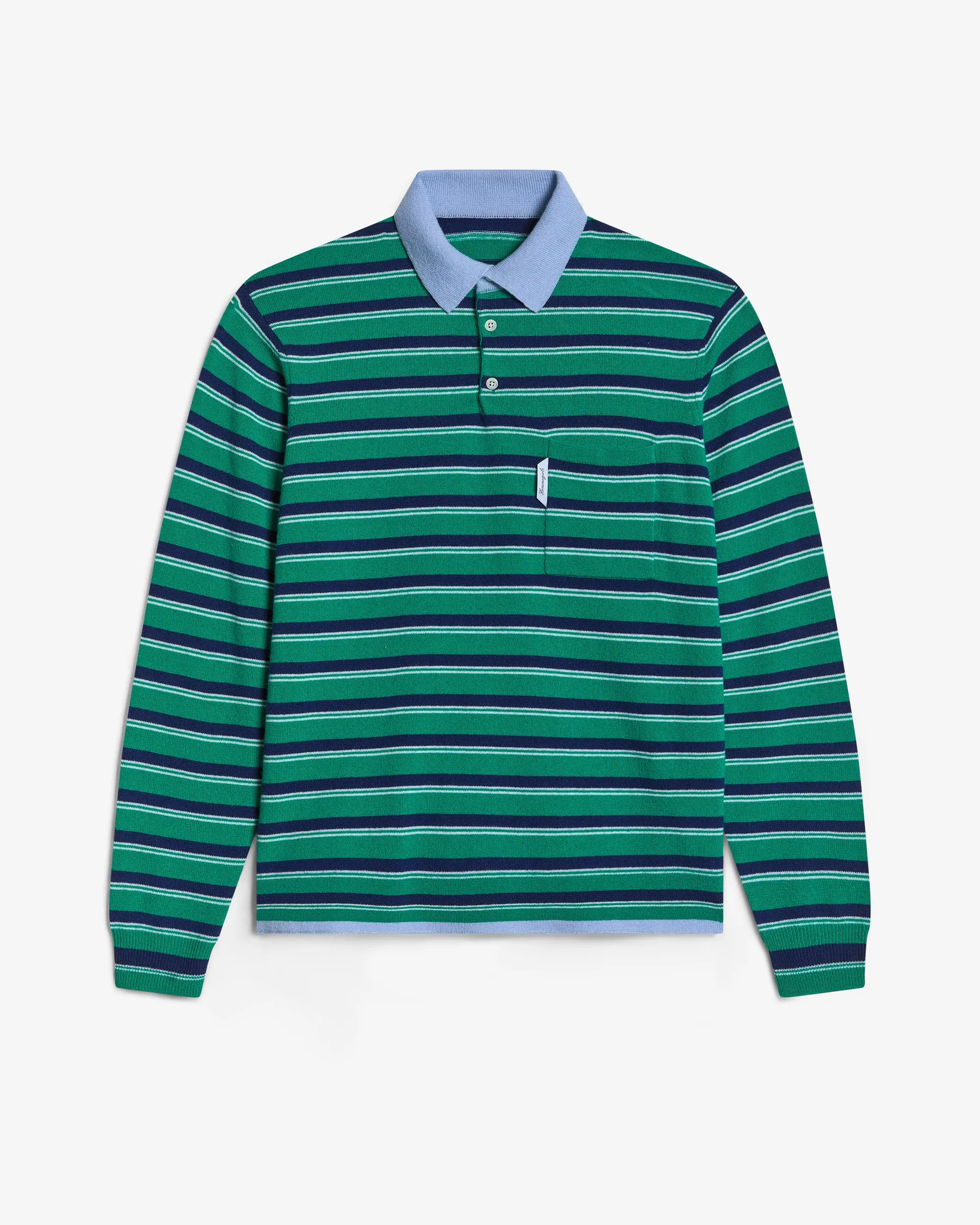 Cashmere Knit Polo in Green Stripe sold by Homme Girls