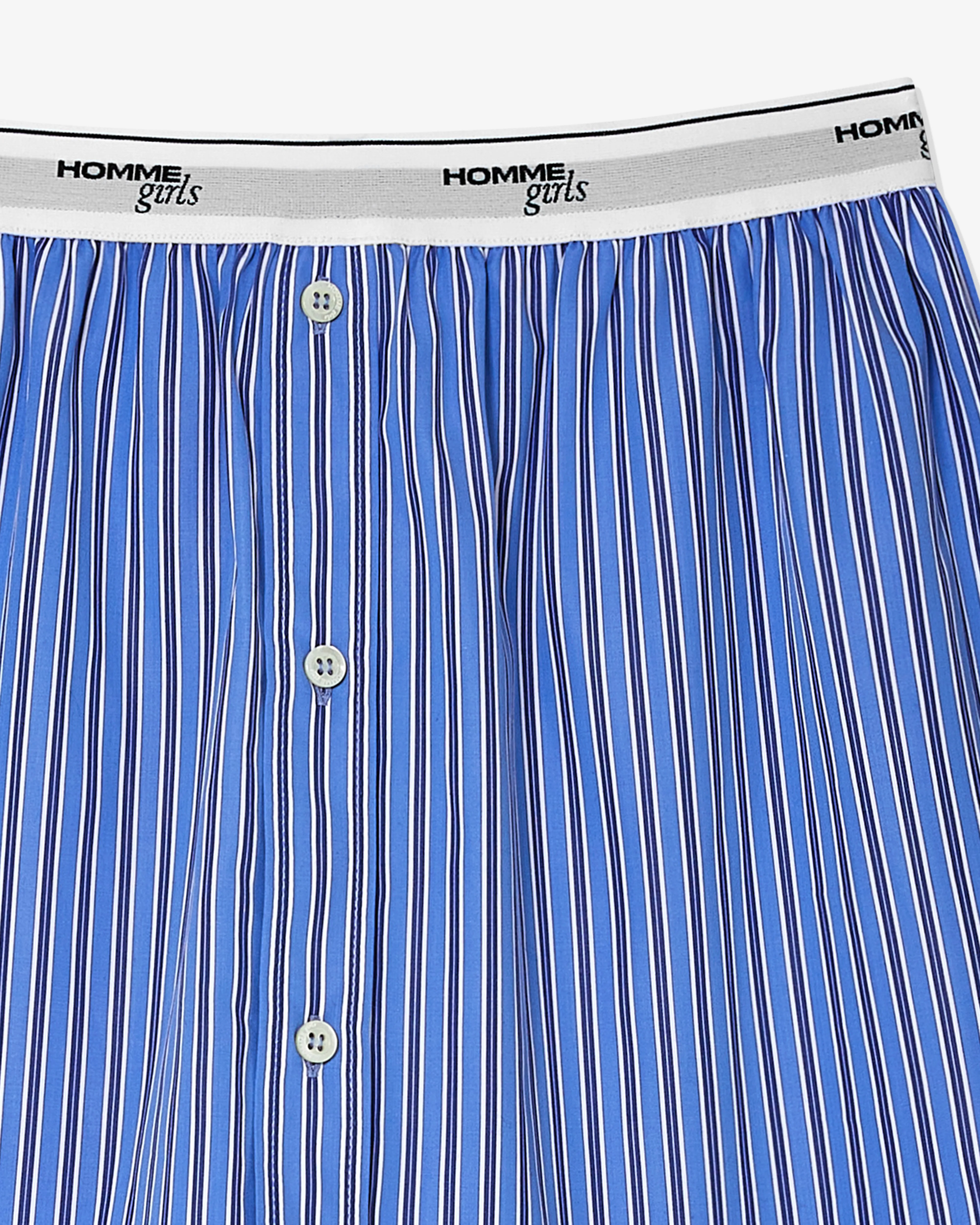 Shirt Tail Mini Skirt in Bold Blue Stripe sold by Homme Girls product image thumbnail 3