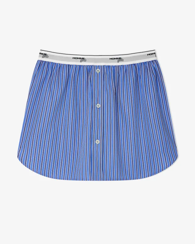 Shirt Tail Mini Skirt in Bold Blue Stripe made by Homme Girls