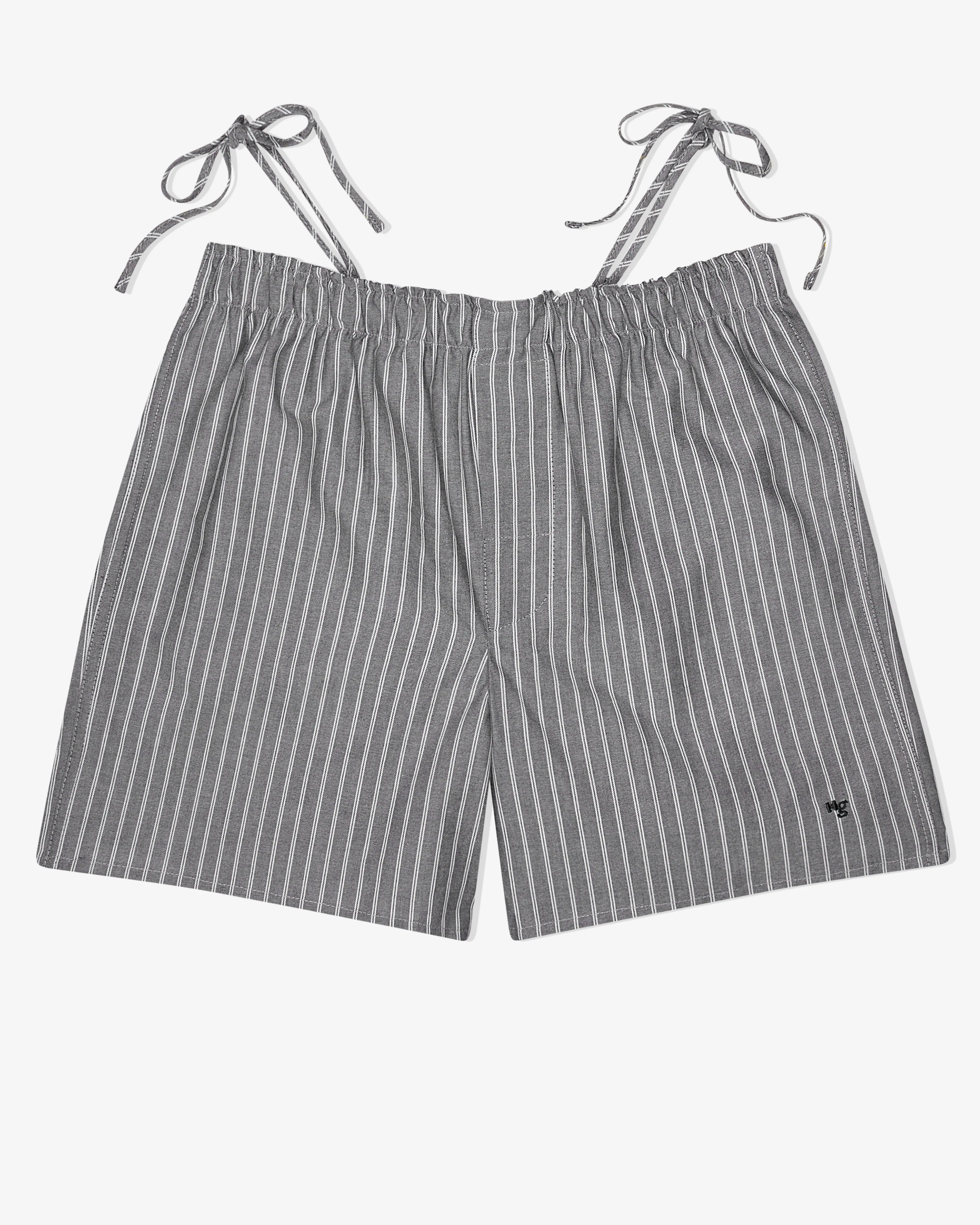 Side Tie Boxer in Oxford Grey Stripe sold by Homme Girls