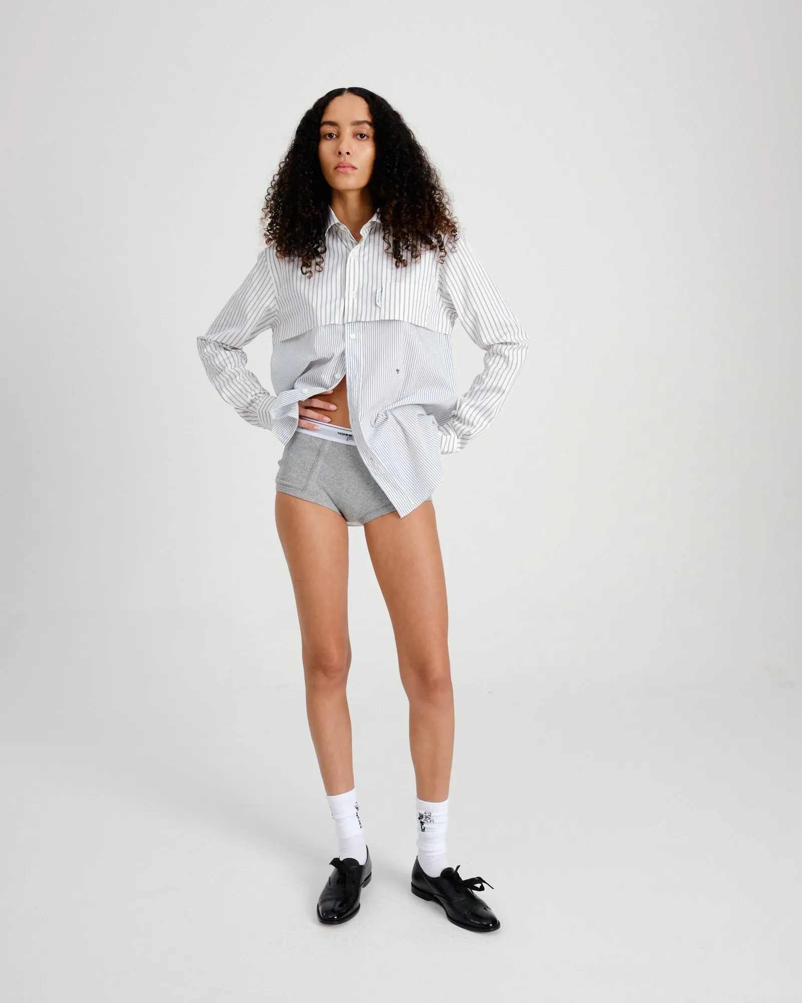 Long Sleeve Layered Shirt in White Stripe sold by Homme Girls product image thumbnail 3