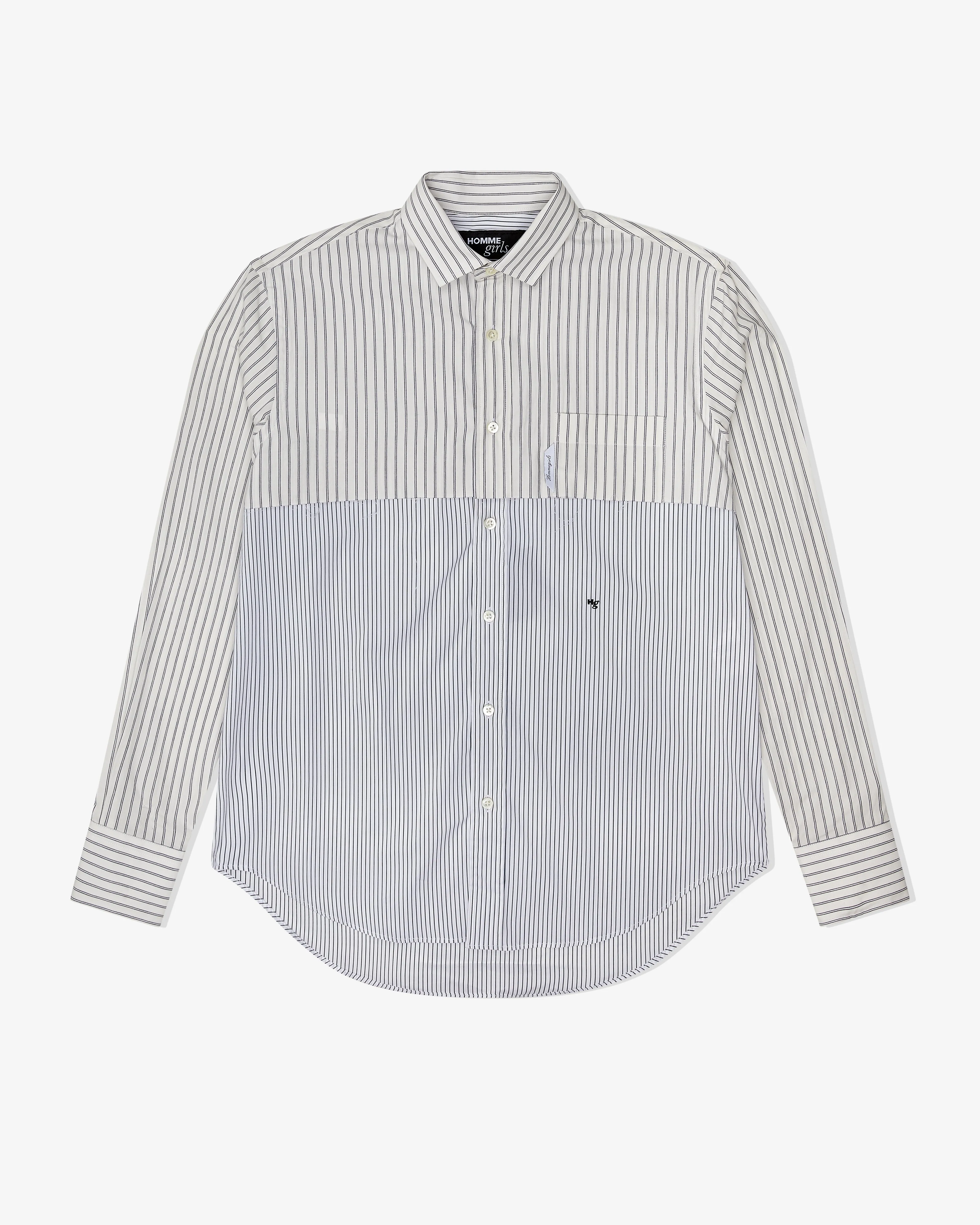 Long Sleeve Layered Shirt in White Stripe sold by Homme Girls