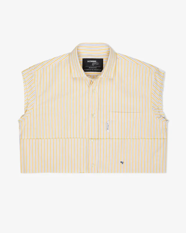 Sleeveless Layered Cropped Shirt in Yellow Oxford Stripe made by Homme Girls