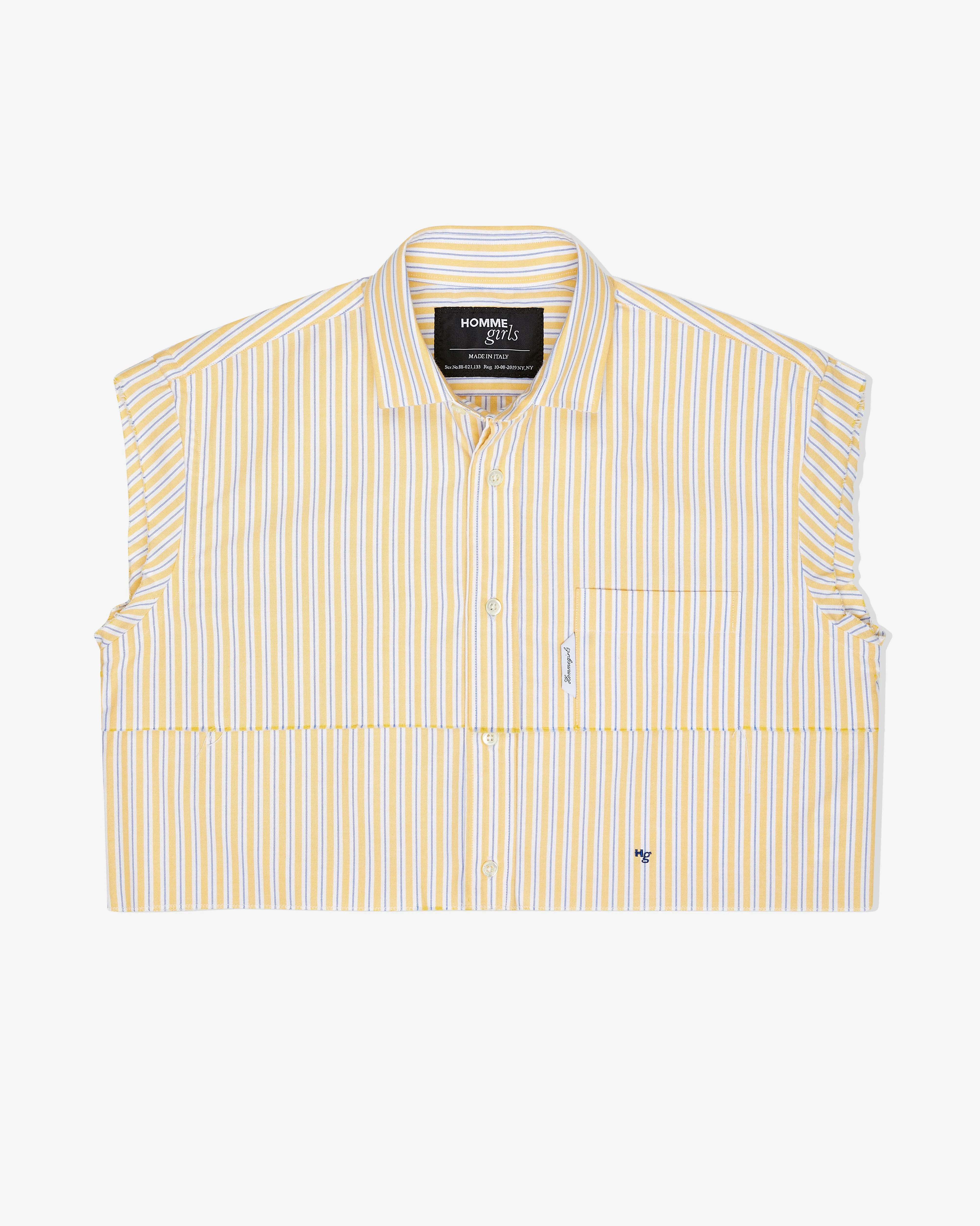 Sleeveless Layered Cropped Shirt in Yellow Oxford Stripe sold by Homme Girls
