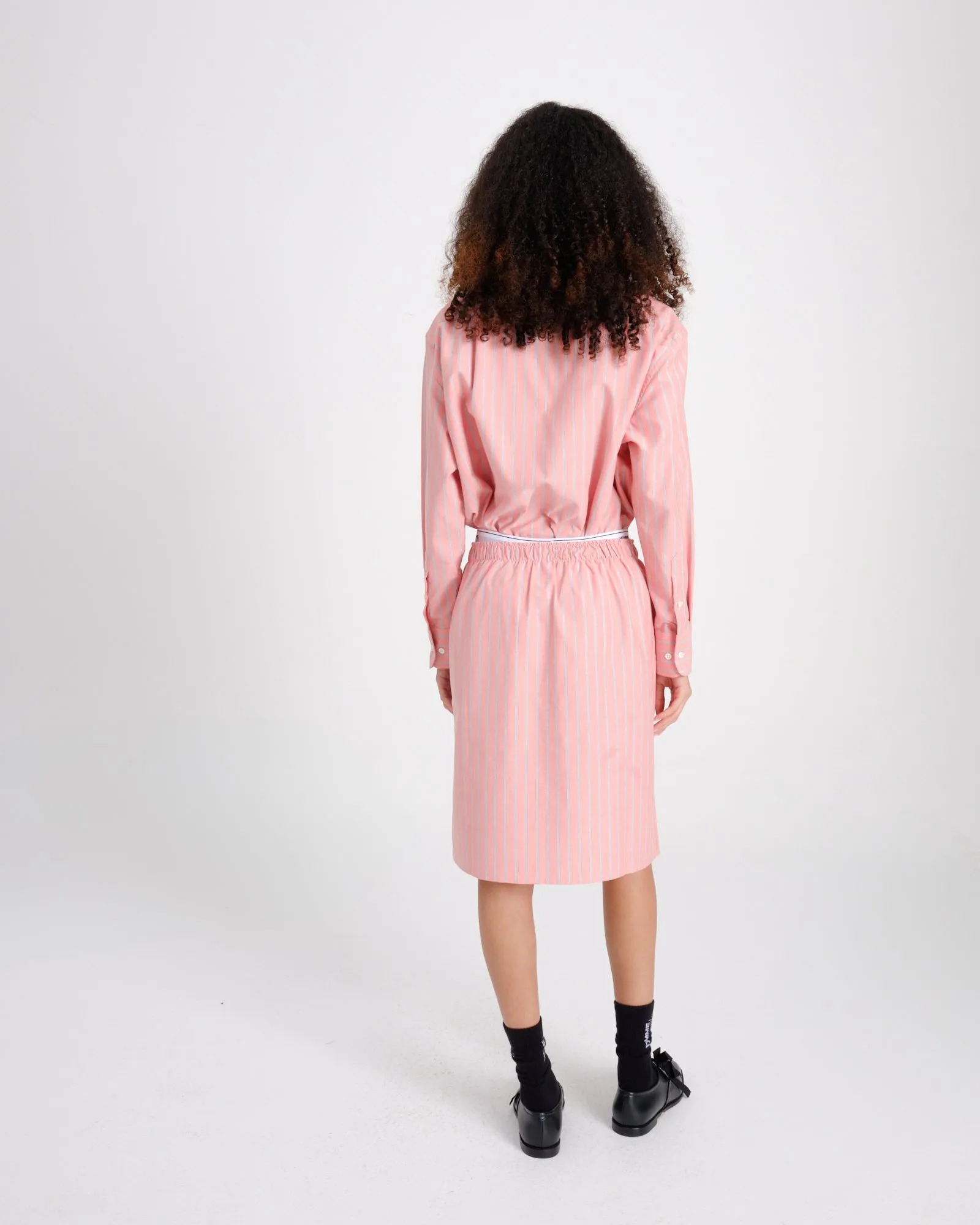 Boxer Pencil Skirt in Coral Stripe Oxford sold by Homme Girls product image thumbnail 5