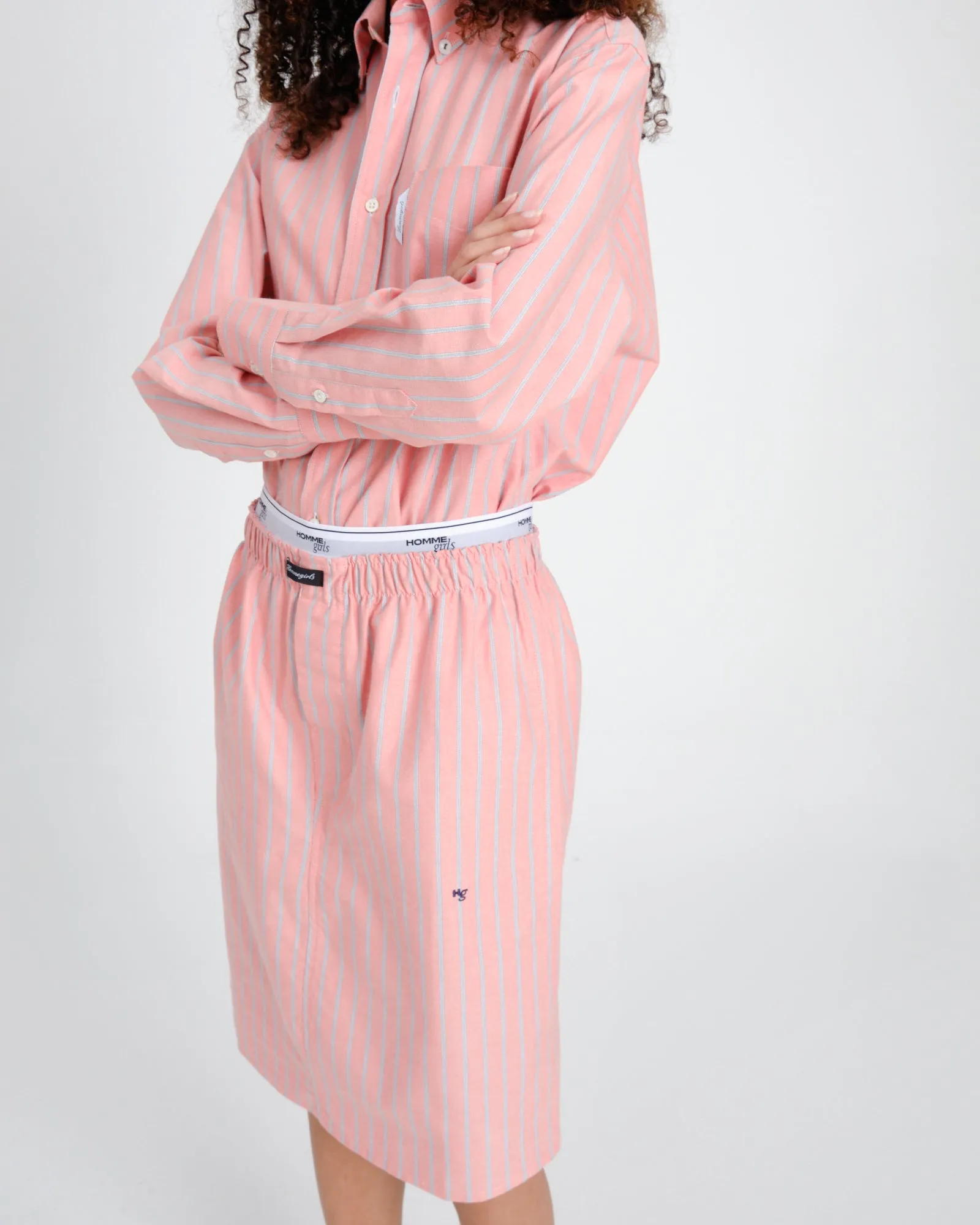 Boxer Pencil Skirt in Coral Stripe Oxford sold by Homme Girls product image thumbnail 4