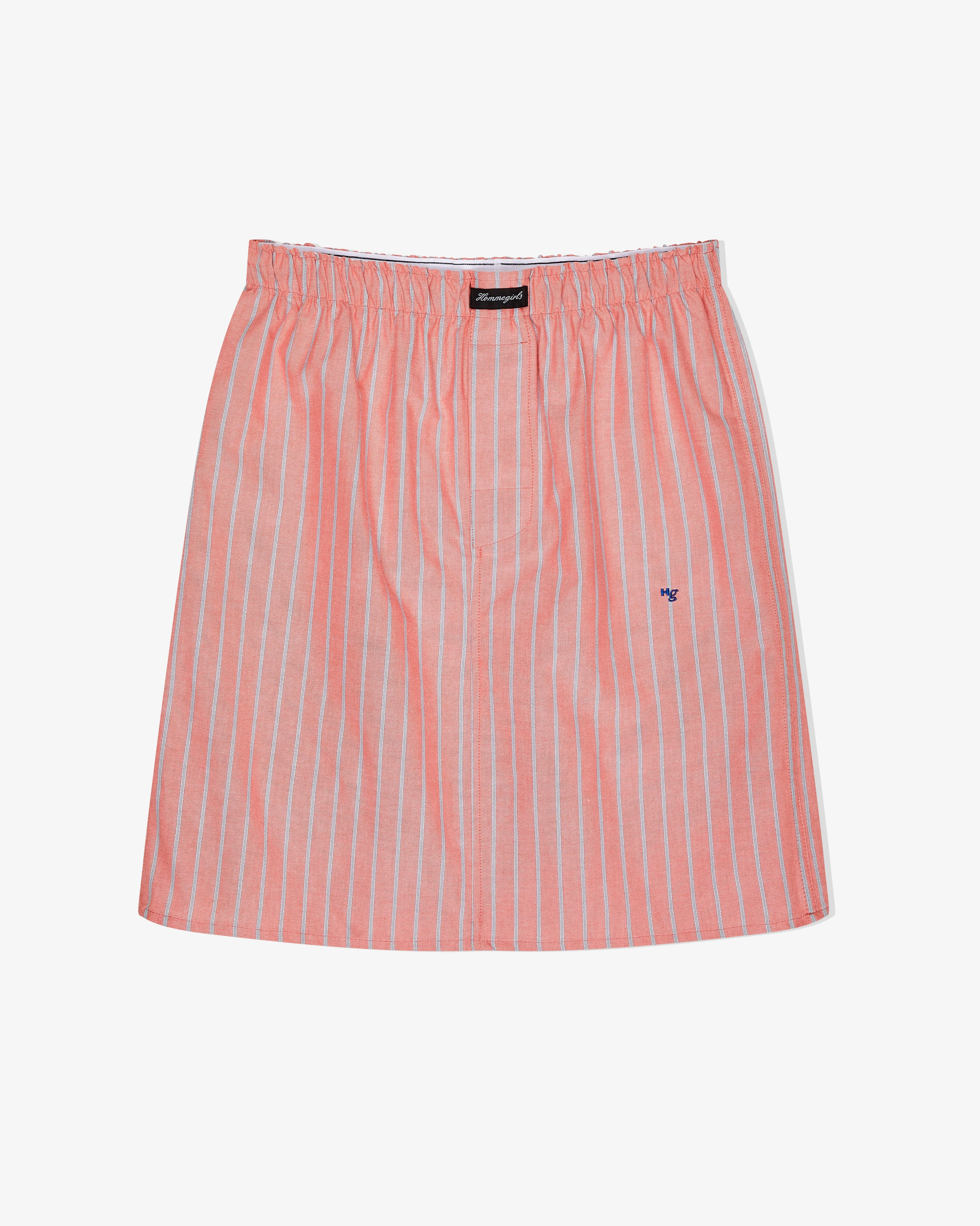 Boxer Pencil Skirt in Coral Stripe Oxford sold by Homme Girls