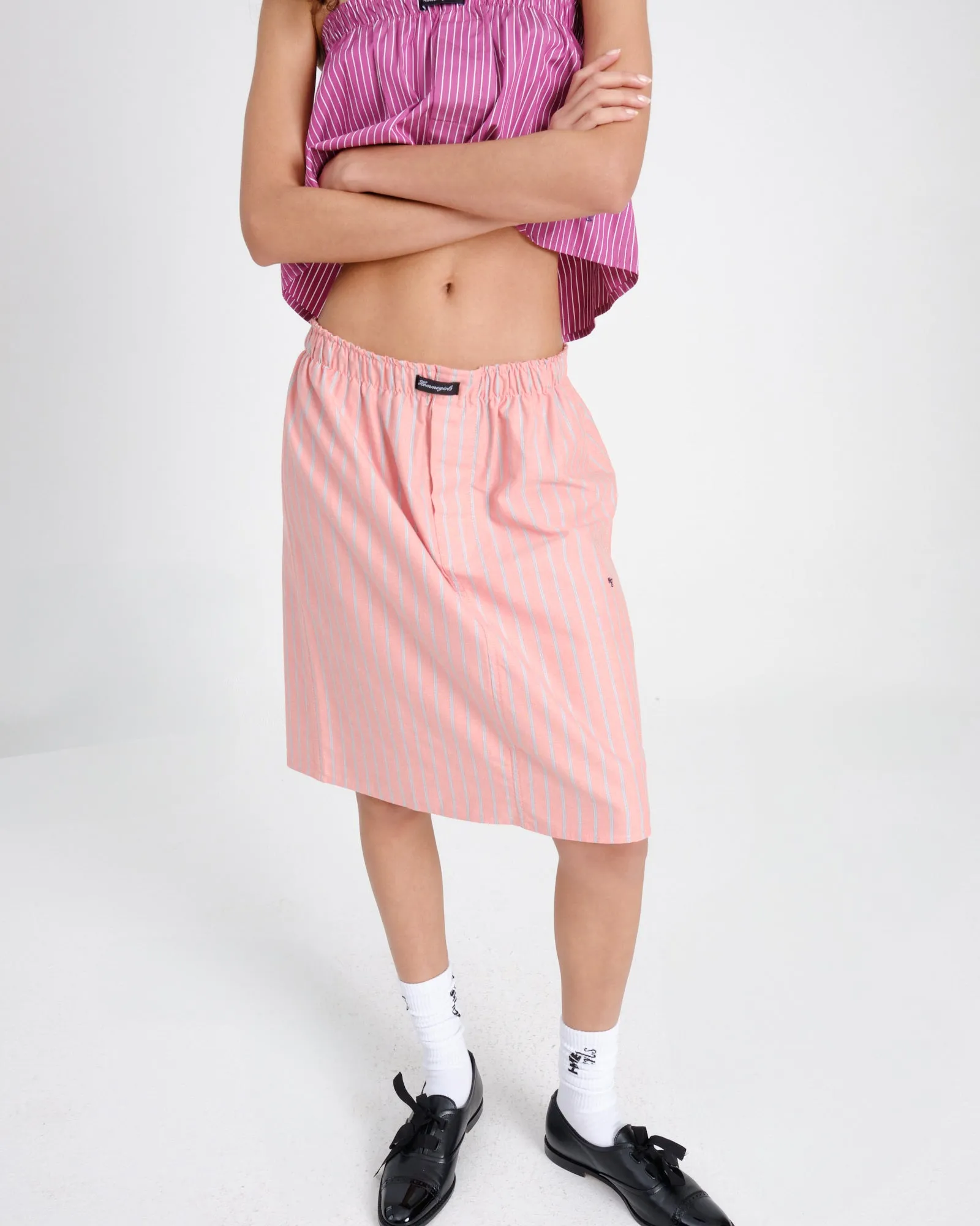 Boxer Pencil Skirt in Coral Stripe Oxford sold by Homme Girls product image thumbnail 3