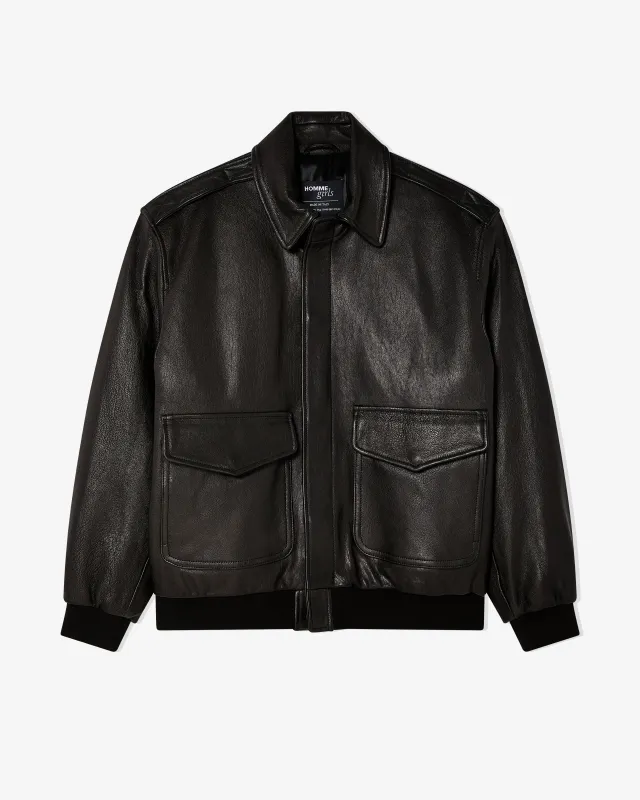 Leather Bomber in Black made by Homme Girls