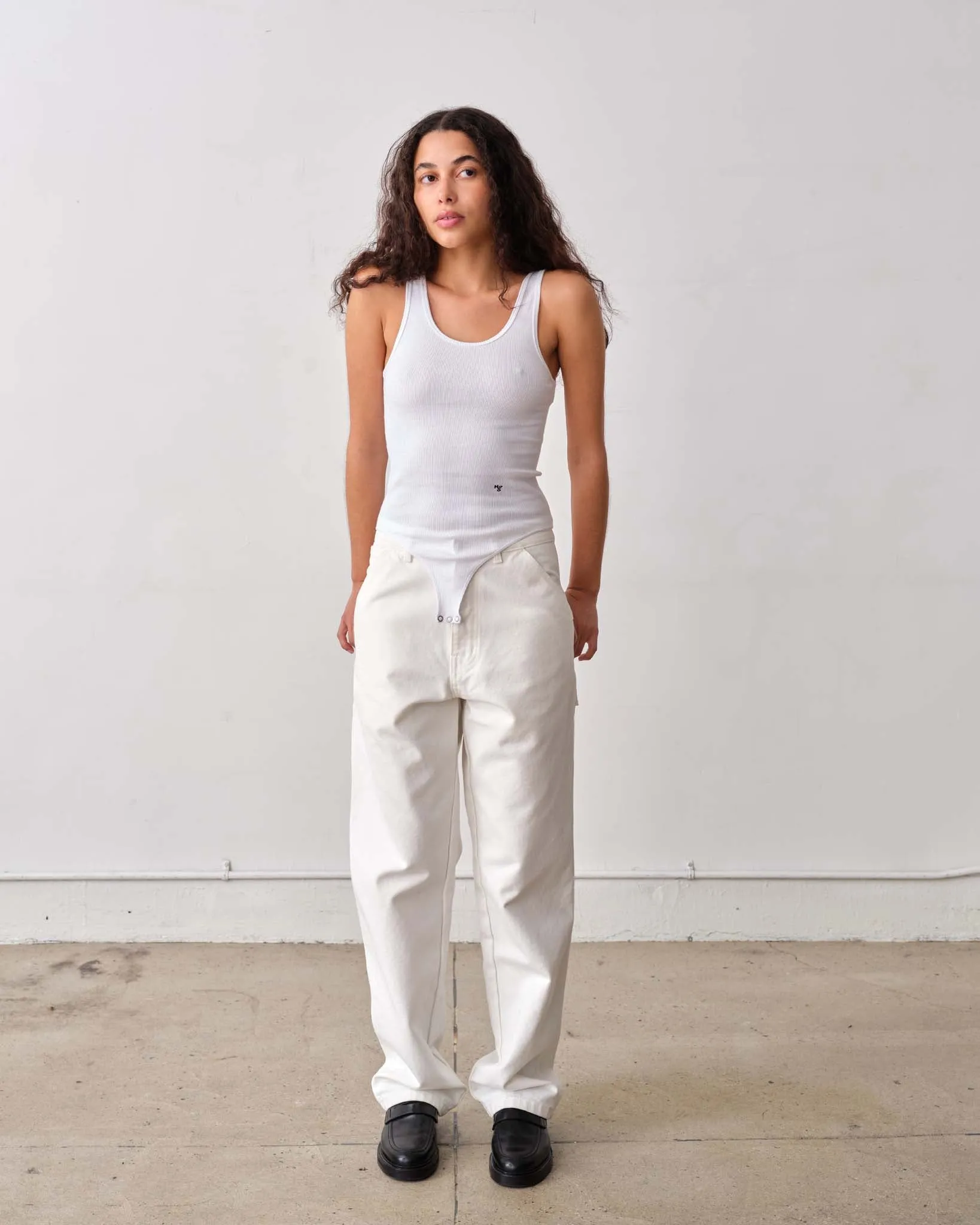 Ribbed Cotton Bodysuit in White sold by Homme Girls