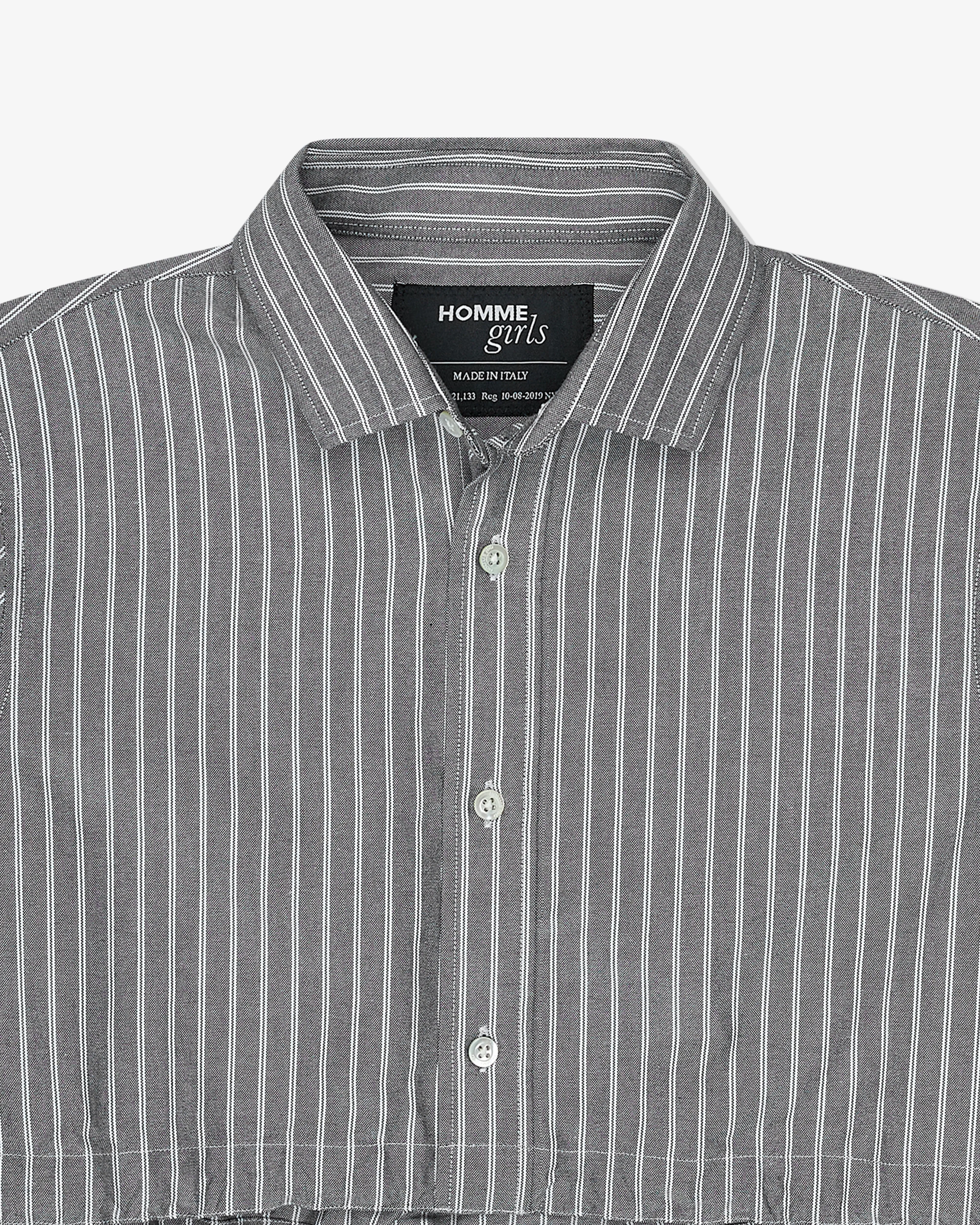 Cropped Tie Back Shirt in Oxford Grey Stripe sold by Homme Girls product image thumbnail 4