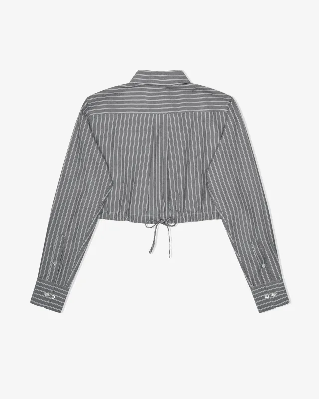 Cropped Tie Back Shirt in Oxford Grey Stripe made by Homme Girls