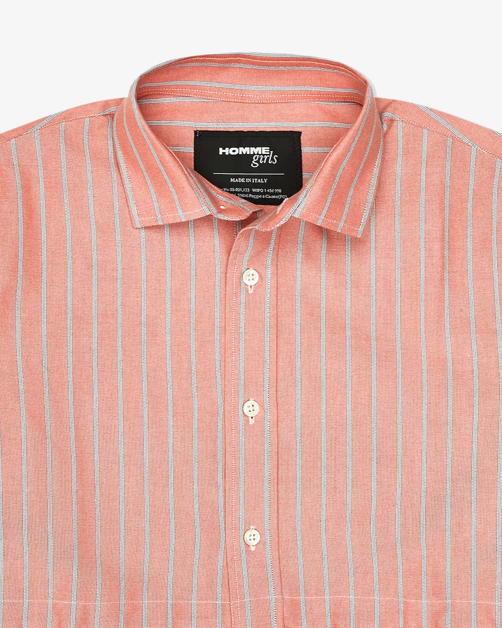 Cropped Tie Back Shirt in Oxford Coral Stripe sold by Homme Girls product image thumbnail 4
