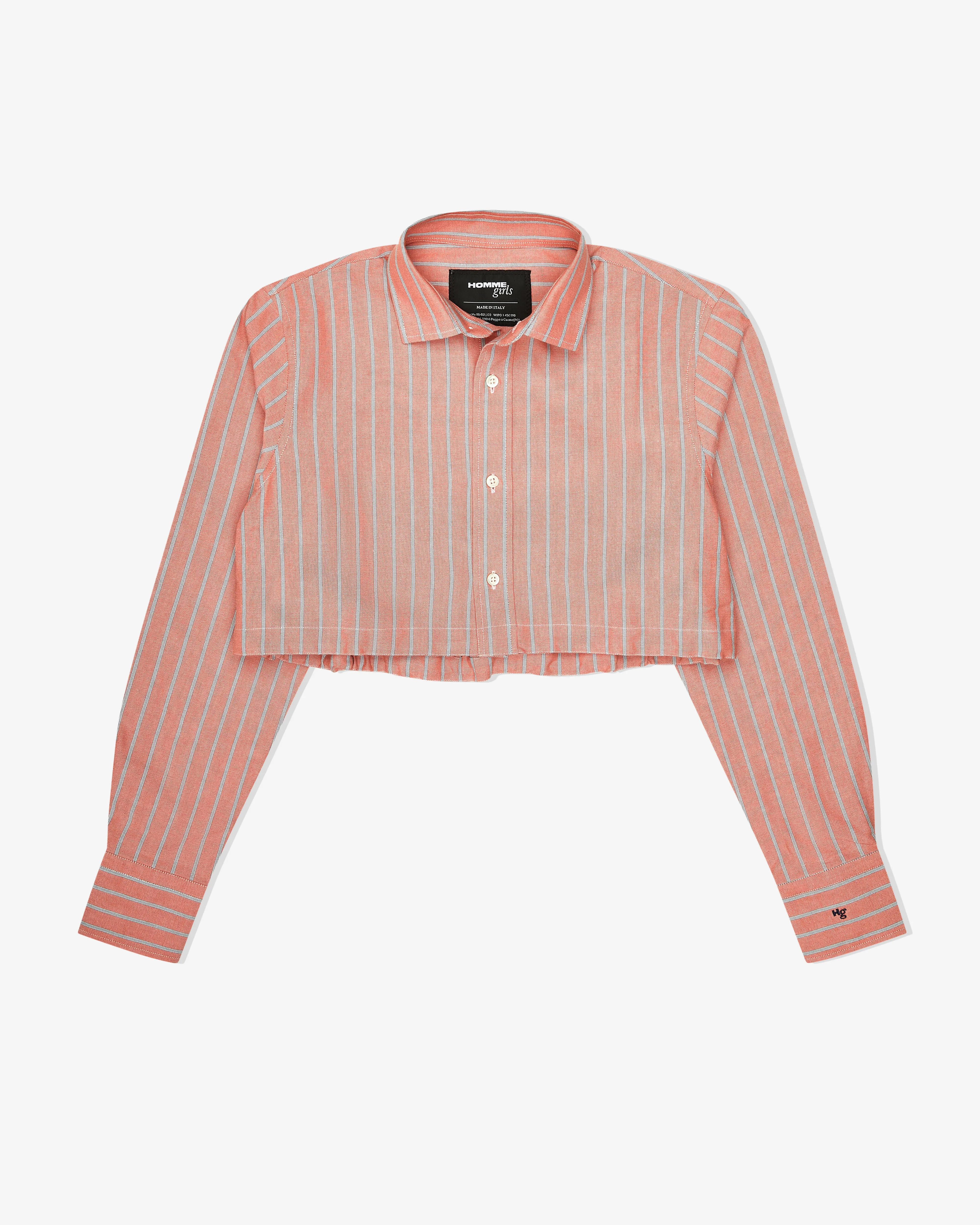Cropped Tie Back Shirt in Oxford Coral Stripe sold by Homme Girls product image thumbnail 2
