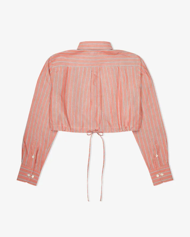 Cropped Tie Back Shirt in Oxford Coral Stripe made by Homme Girls