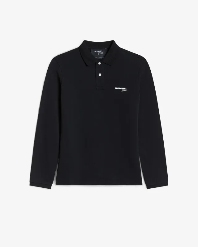 Long Sleeve Pique Polo in Black made by Homme Girls