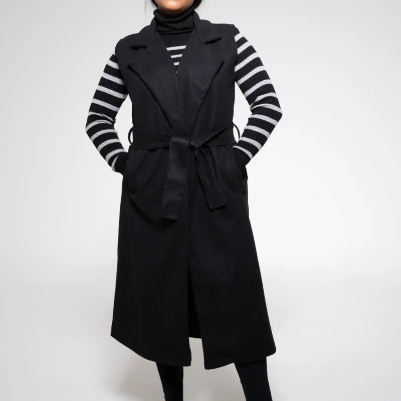 Black Sleeveless Melton Jacket sold by Fashion World