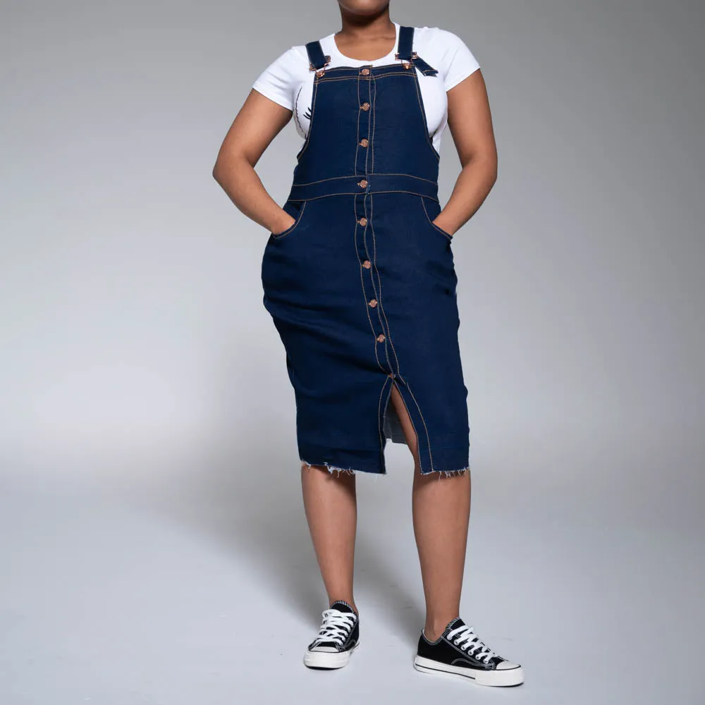 Button Detail Denim Pinafore sold by Fashion World