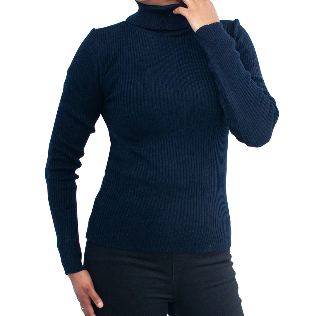 Navy Skinny Rib Poloneck sold by Fashion World