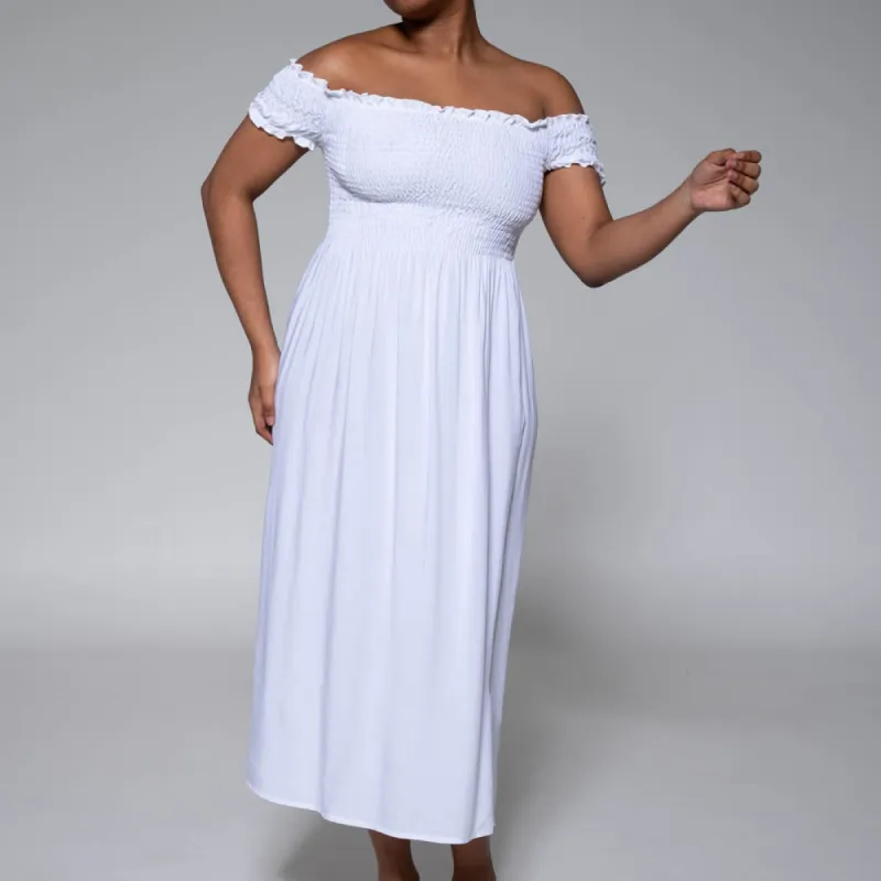 White Viscose Off-Shoulder Dress sold by Fashion World
