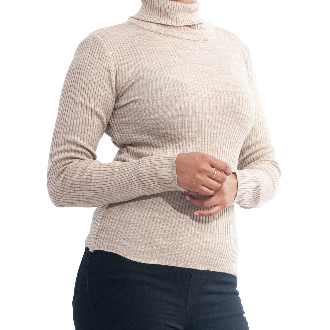 Oatmeal Skinny Rib Poloneck sold by Fashion World