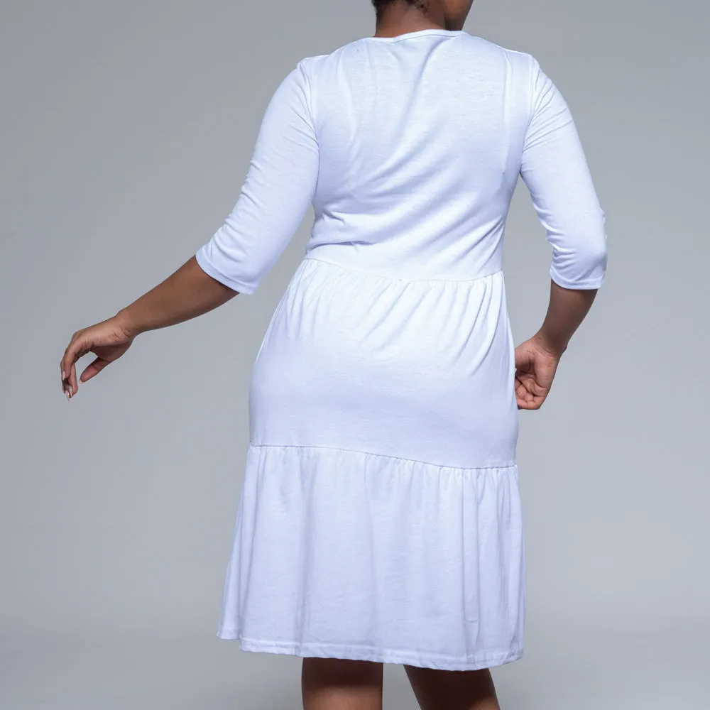 White 3/4 Sleeve Trapeze Dress sold by Fashion World product image thumbnail 3