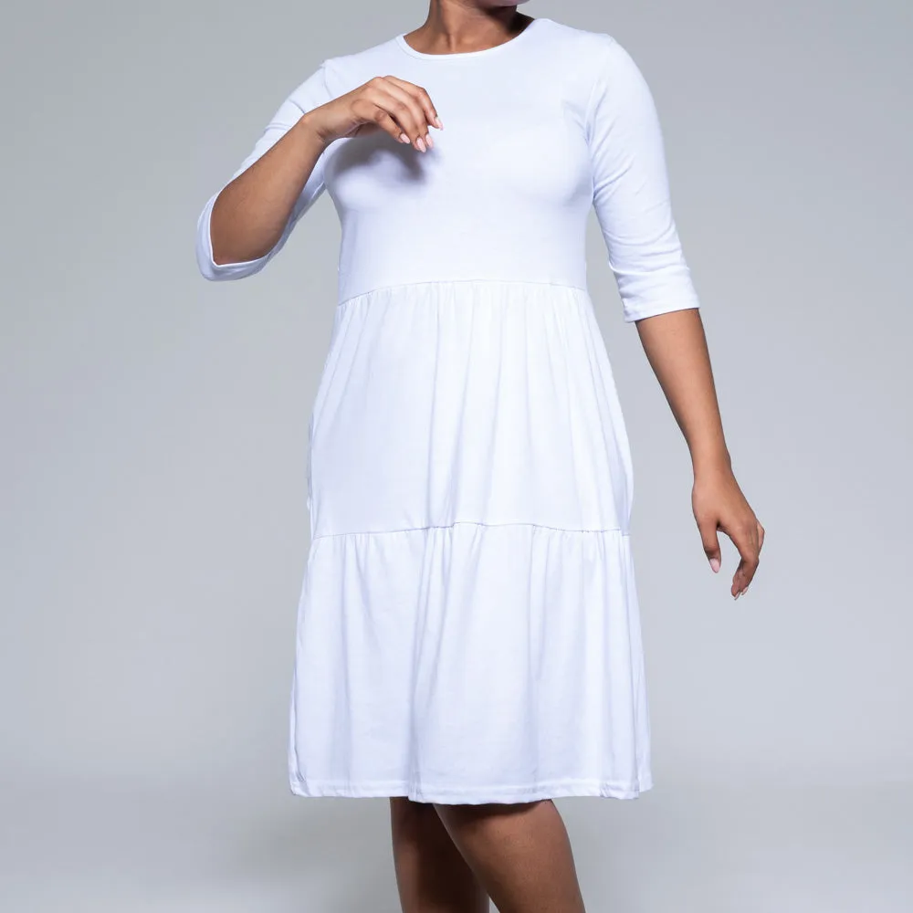White 3/4 Sleeve Trapeze Dress sold by Fashion World