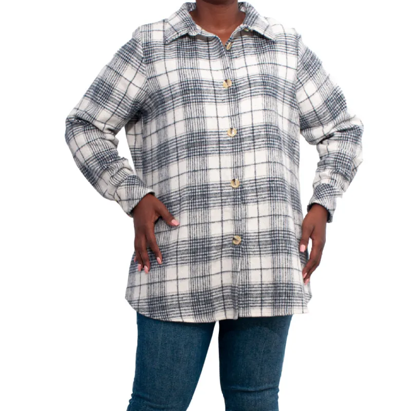 Ivory/Black Check Print Shacket Top sold by Fashion World