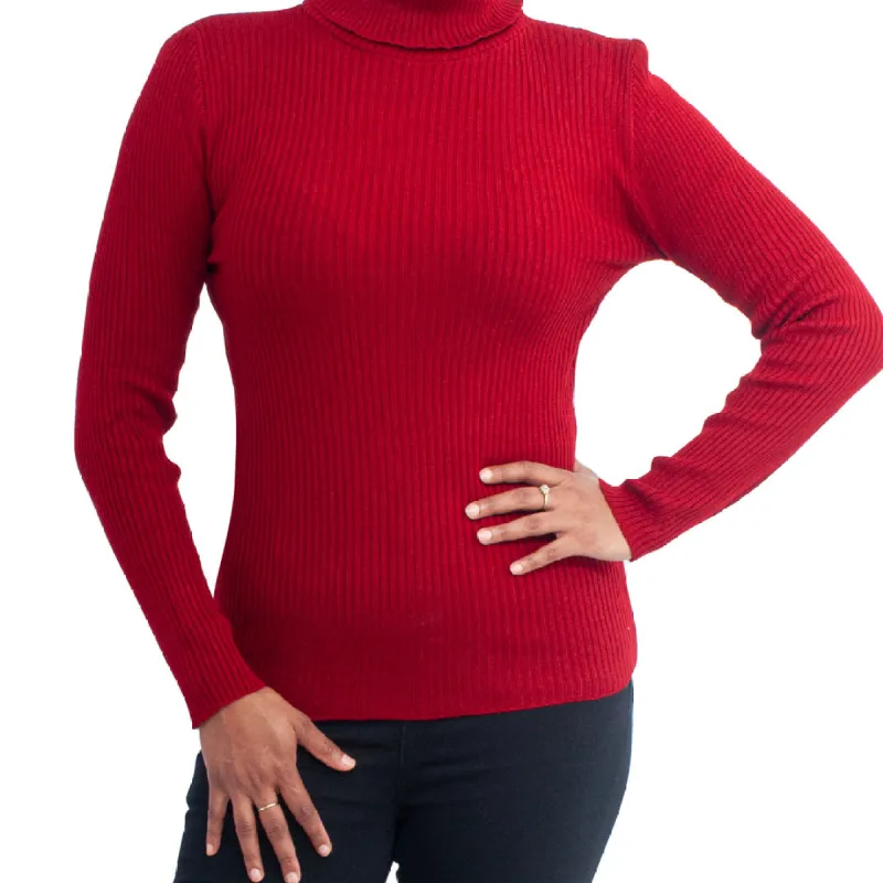 Wine Skinny Rib Poloneck sold by Fashion World