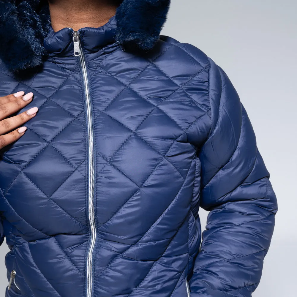 Ladies Dark Blue Puffer Jacket sold by Fashion World product image thumbnail 3