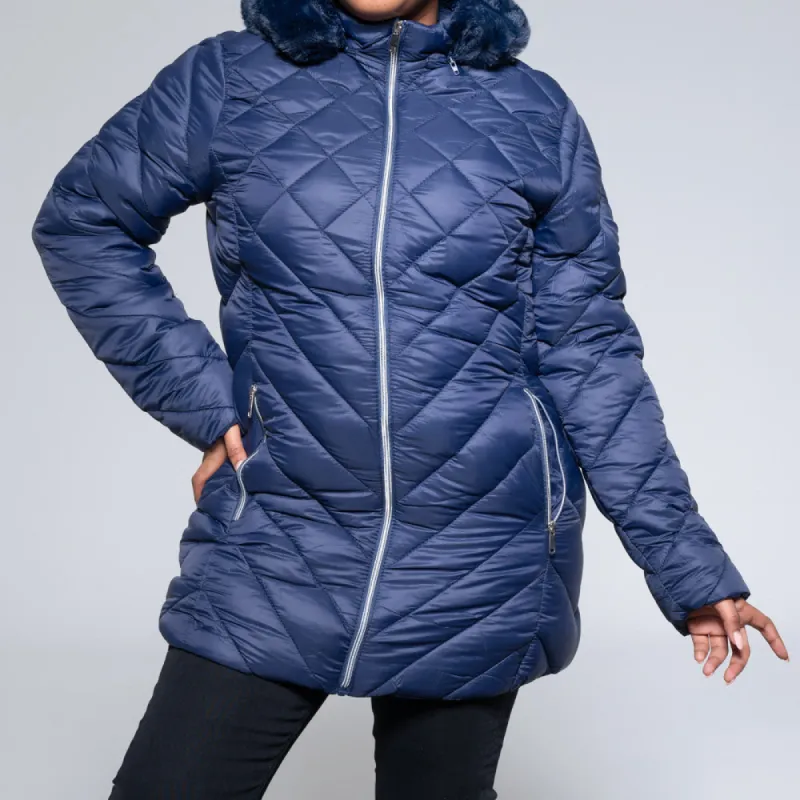 Ladies Dark Blue Puffer Jacket sold by Fashion World
