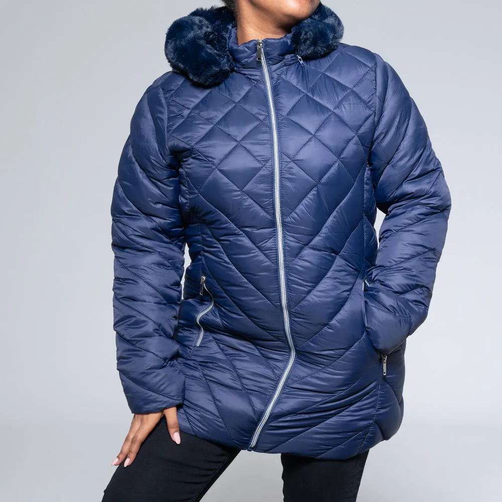 Ladies Dark Blue Puffer Jacket sold by Fashion World product image thumbnail 2