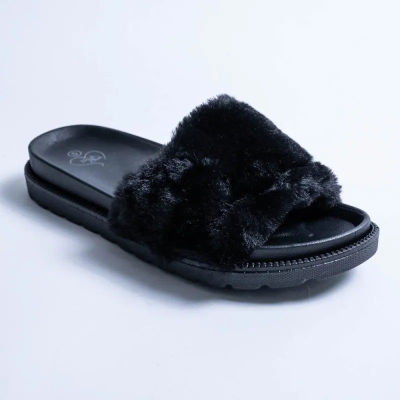 Black Chunky Fur Slider sold by Fashion World