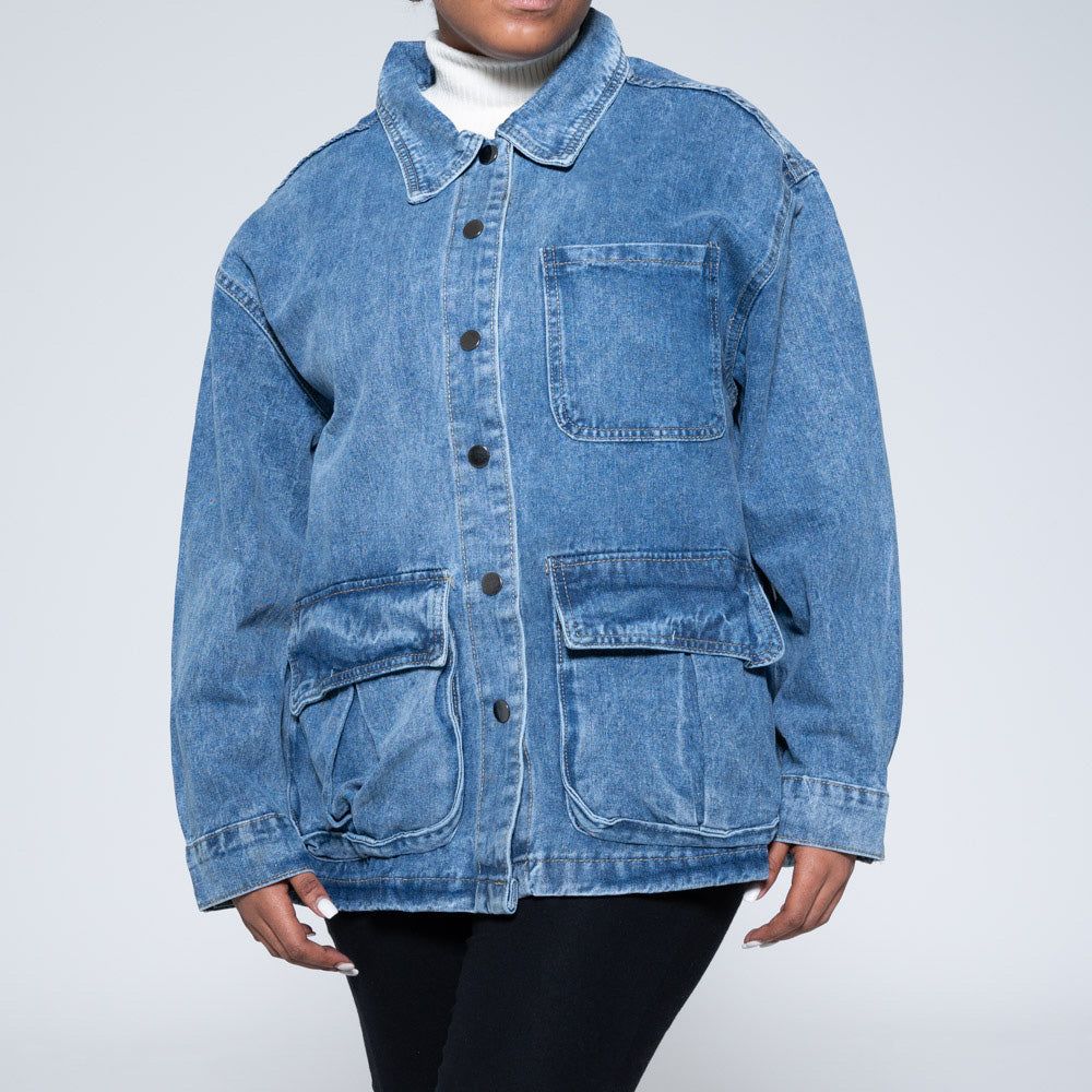 Denim Shacket sold by Fashion World