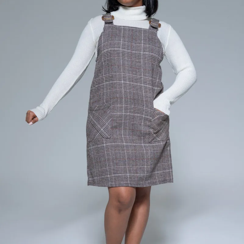 Brown Check Print Pinafore Dress sold by Fashion World
