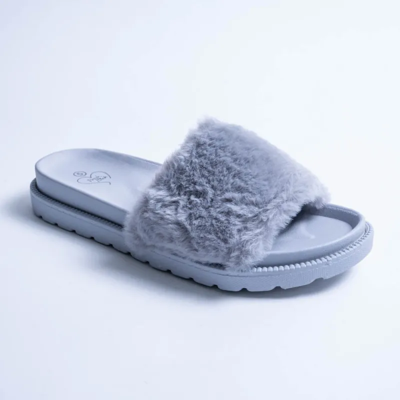 Grey Chunky Fur Slider sold by Fashion World