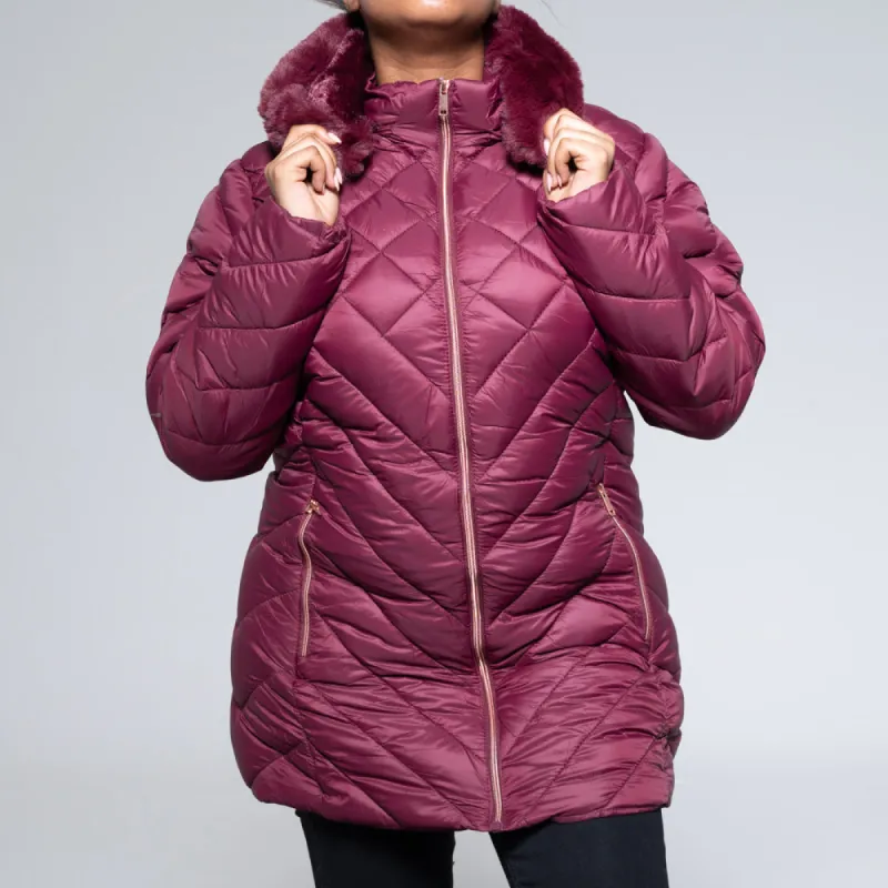Ladies Maroon Puffer Jacket sold by Fashion World
