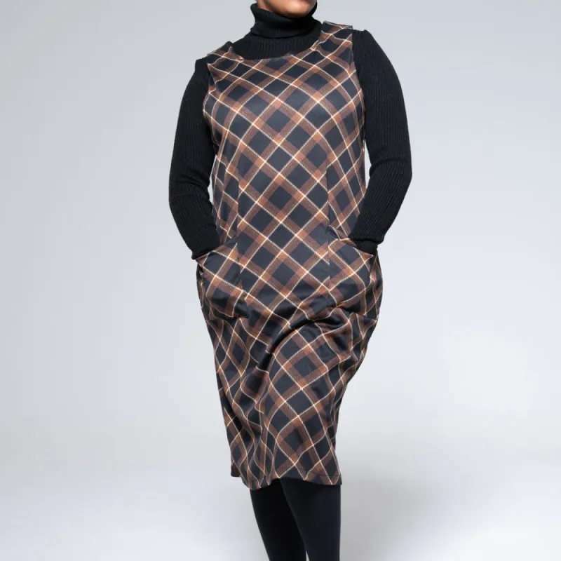 Sleeveless Check Print Pinafore Dress sold by Fashion World