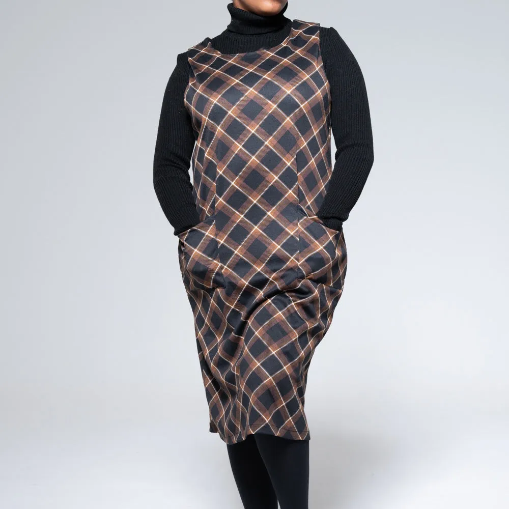 Sleeveless Check Print Pinafore Dress sold by Fashion World