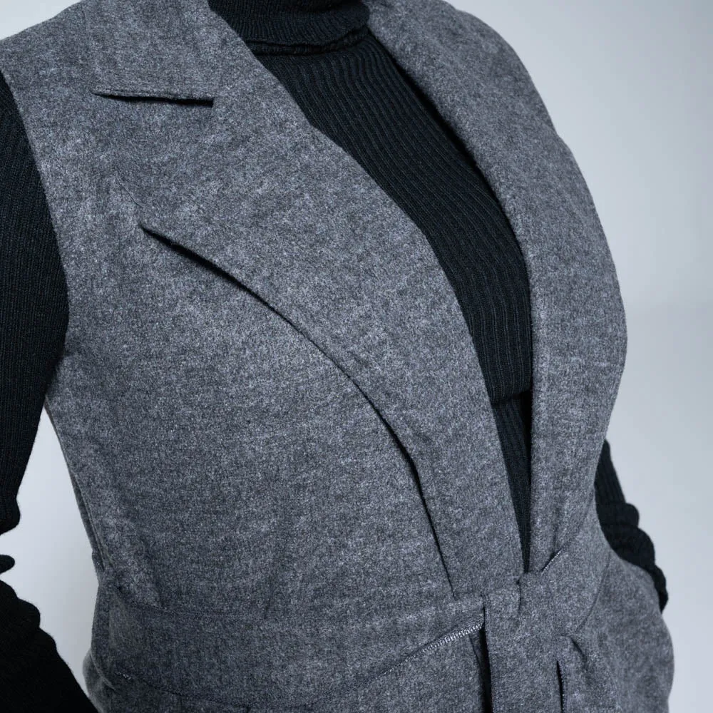 Charcoal Sleeveless Tie-Belt Melton Jacket sold by Fashion World product image thumbnail 5