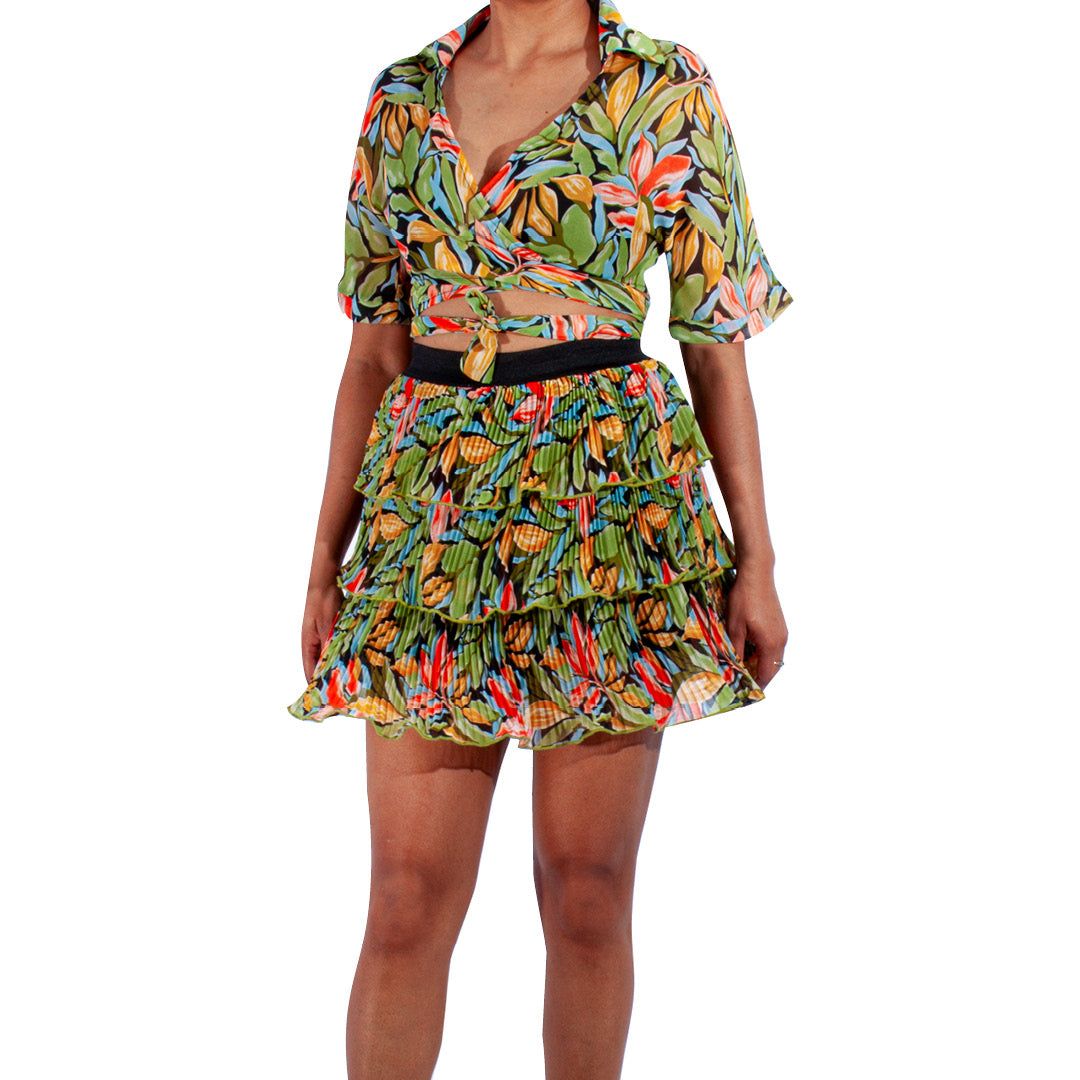 Printed Chiffon Crop Top And Tiered Skirt sold by Fashion World